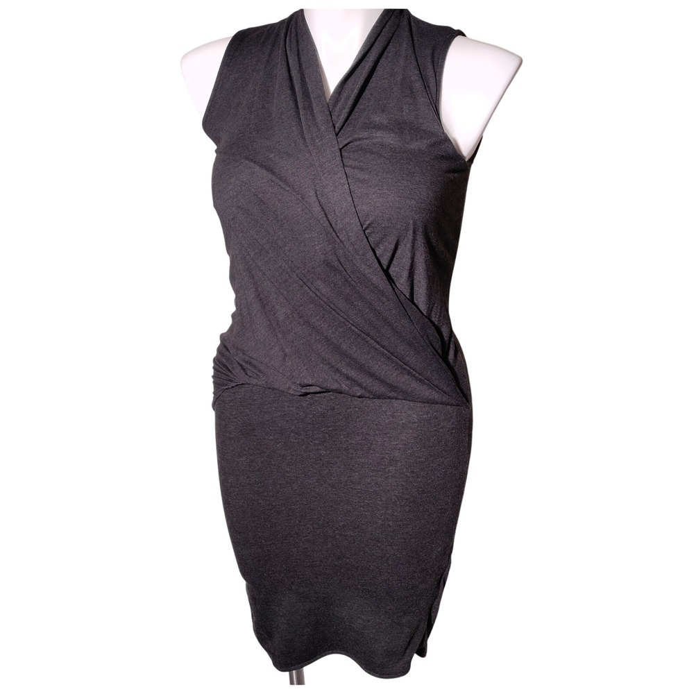 ATHLETA Charcoal Gray Knit Jersey Draped Surplice Neck Dress sz XS